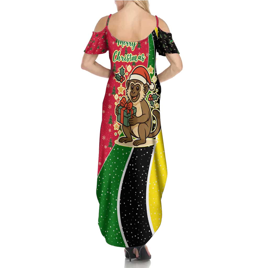 Saint Kitts and Nevis Christmas Family Matching Summer Maxi Dress and Hawaiian Shirt with Red Green Black Xmas Monkey Gift and Coat of Arms - Wonder Print Shop