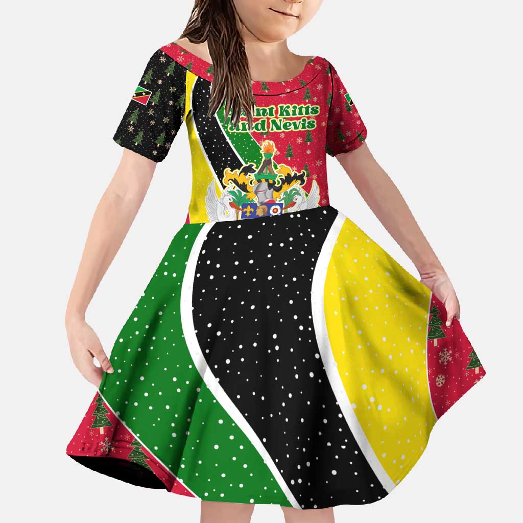 Saint Kitts and Nevis Christmas Family Matching Tank Maxi Dress and Hawaiian Shirt with Red Green Black Xmas Monkey Gift and Coat of Arms - Wonder Print Shop
