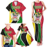 Saint Kitts and Nevis Christmas Family Matching Tank Maxi Dress and Hawaiian Shirt with Red Green Black Xmas Monkey Gift and Coat of Arms - Wonder Print Shop