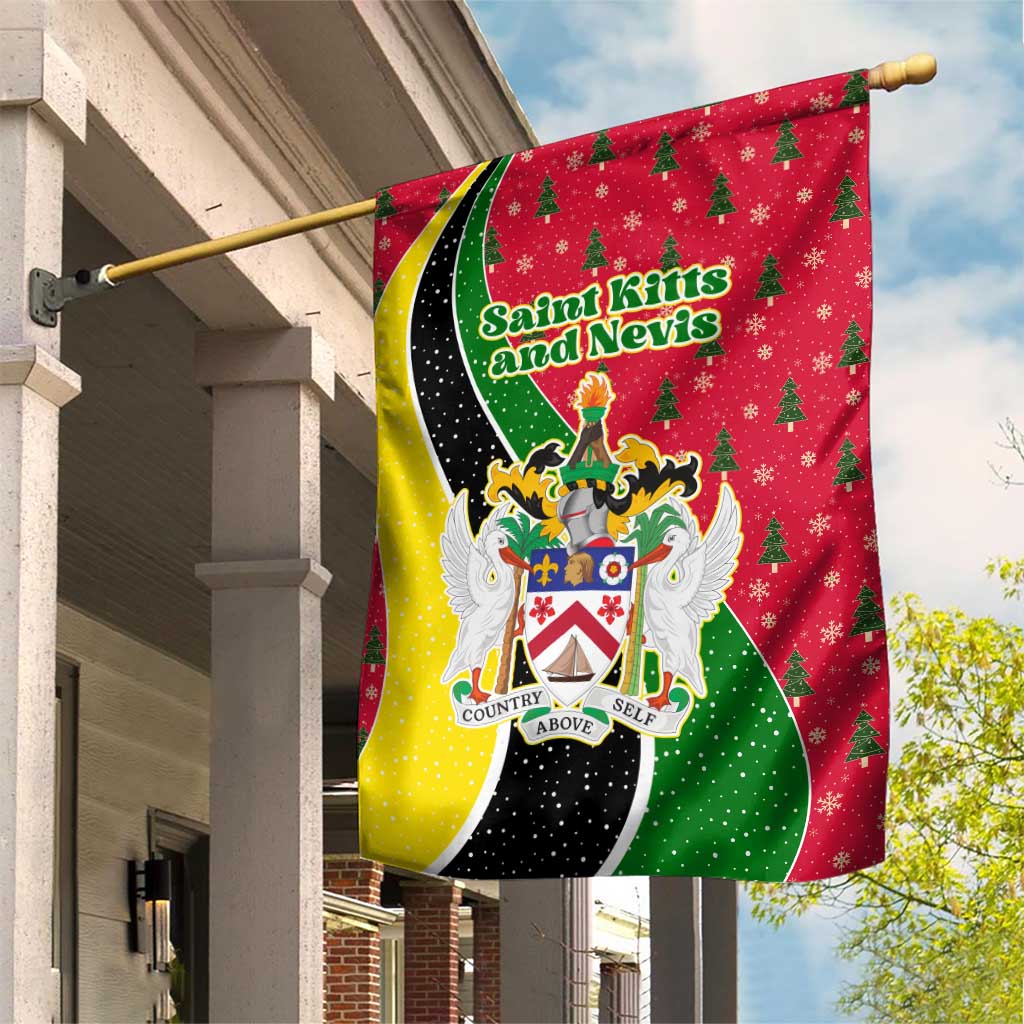 Saint Kitts and Nevis Christmas Garden Flag with Red Green Black Xmas Monkey Gift and Coat of Arms - Wonder Print Shop