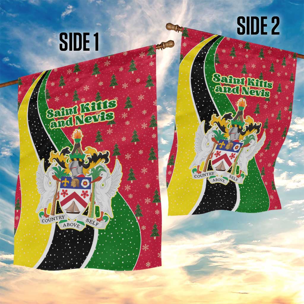 Saint Kitts and Nevis Christmas Garden Flag with Red Green Black Xmas Monkey Gift and Coat of Arms - Wonder Print Shop