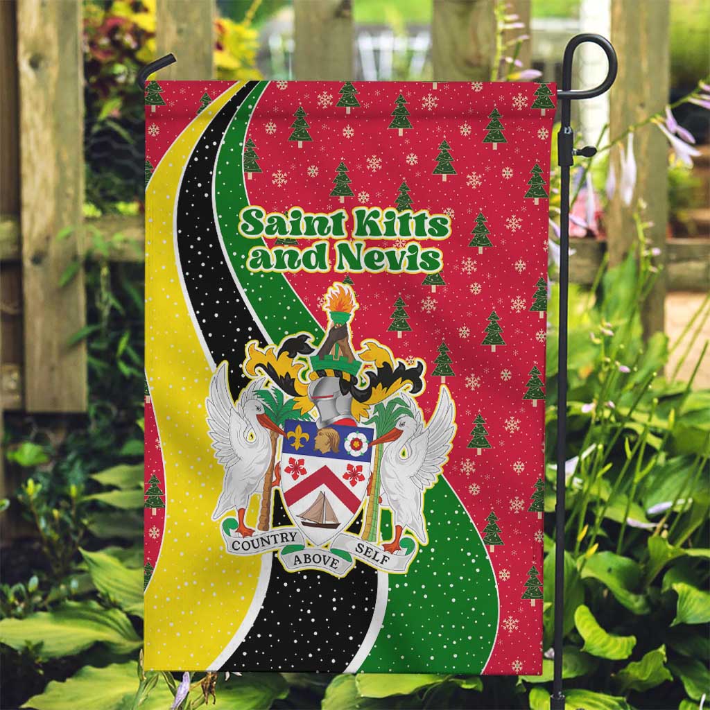 Saint Kitts and Nevis Christmas Garden Flag with Red Green Black Xmas Monkey Gift and Coat of Arms - Wonder Print Shop