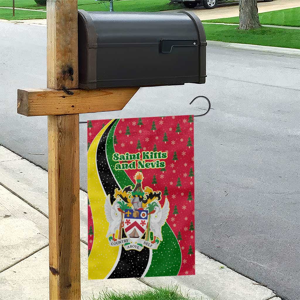 Saint Kitts and Nevis Christmas Garden Flag with Red Green Black Xmas Monkey Gift and Coat of Arms - Wonder Print Shop