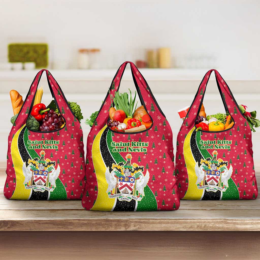 Saint Kitts and Nevis Christmas Grocery Bag with Red Green Black Xmas Monkey Gift and Coat of Arms - Wonder Print Shop