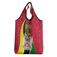 Saint Kitts and Nevis Christmas Grocery Bag with Red Green Black Xmas Monkey Gift and Coat of Arms - Wonder Print Shop