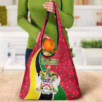 Saint Kitts and Nevis Christmas Grocery Bag with Red Green Black Xmas Monkey Gift and Coat of Arms - Wonder Print Shop