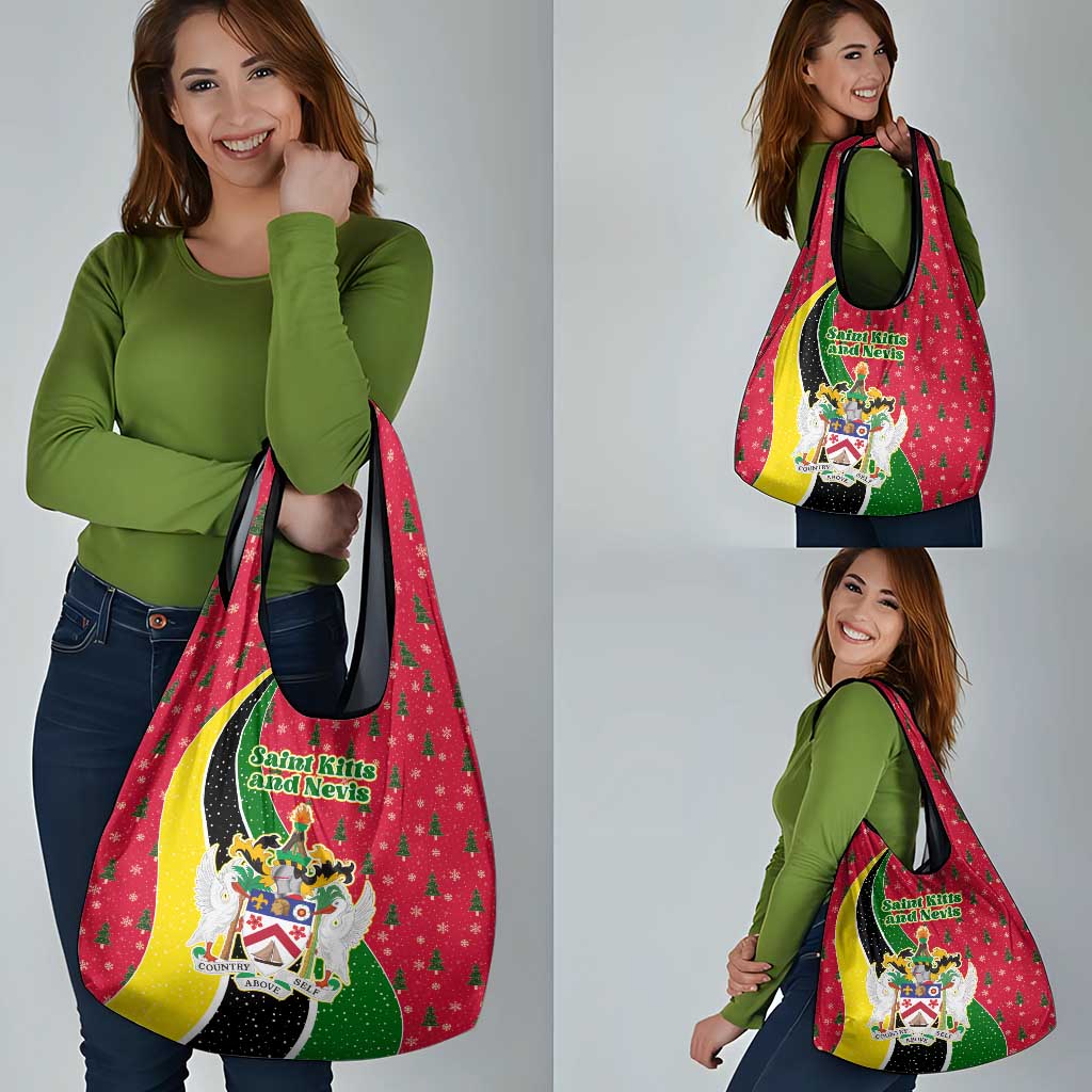 Saint Kitts and Nevis Christmas Grocery Bag with Red Green Black Xmas Monkey Gift and Coat of Arms - Wonder Print Shop