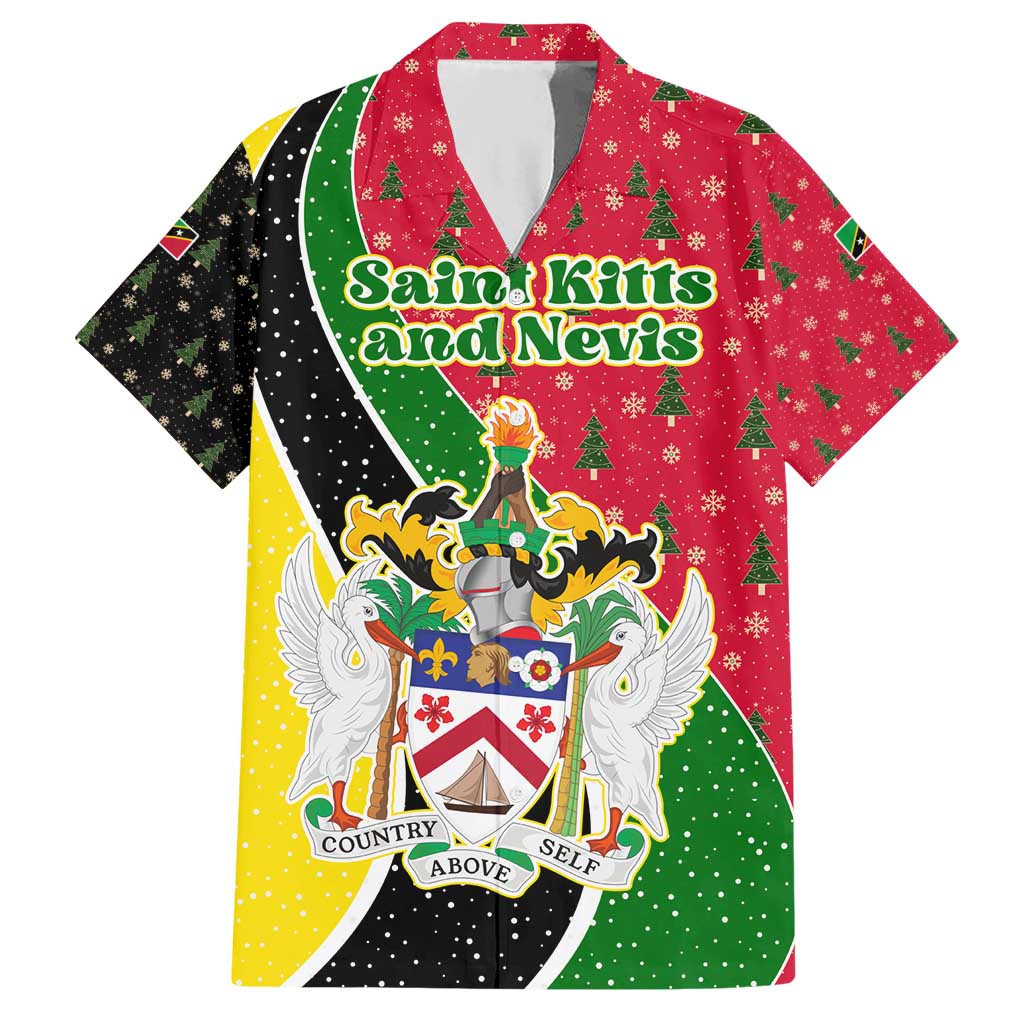 Saint Kitts and Nevis Christmas Hawaiian Shirt with Red Green Black Xmas Monkey Gift and Coat of Arms - Wonder Print Shop