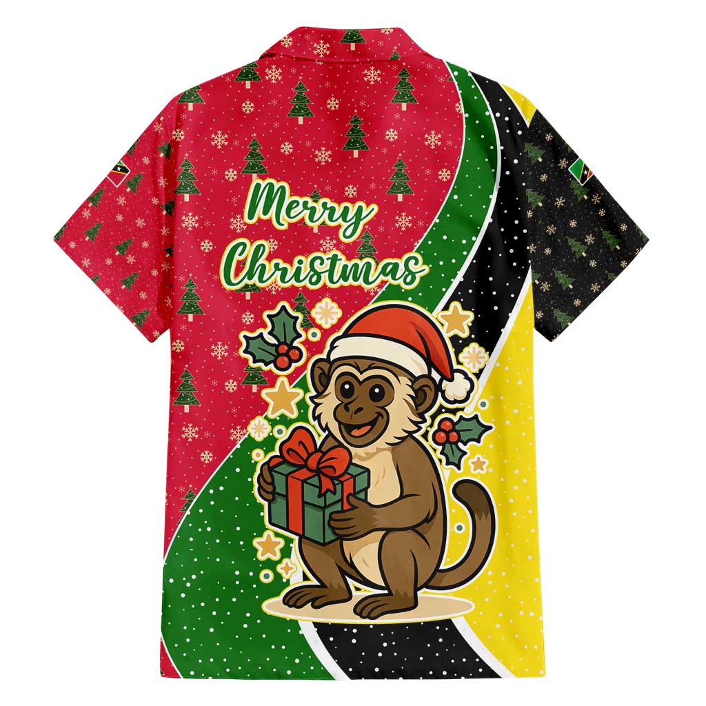 Saint Kitts and Nevis Christmas Hawaiian Shirt with Red Green Black Xmas Monkey Gift and Coat of Arms - Wonder Print Shop