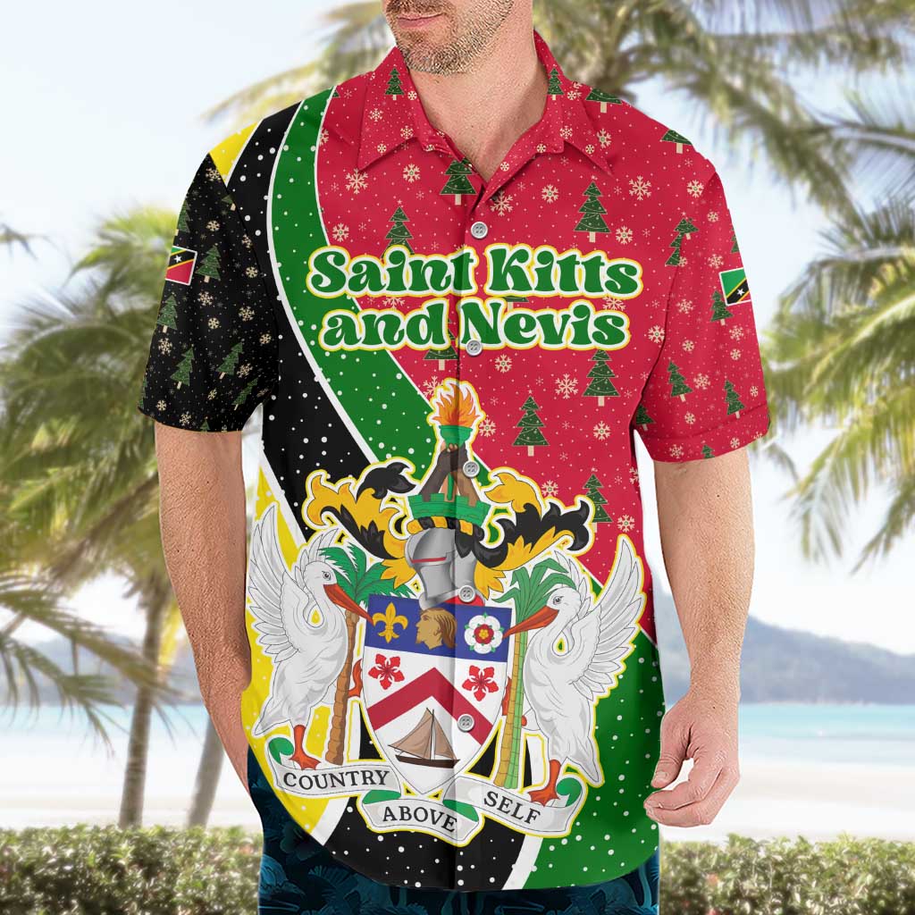 Saint Kitts and Nevis Christmas Hawaiian Shirt with Red Green Black Xmas Monkey Gift and Coat of Arms - Wonder Print Shop