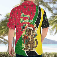Saint Kitts and Nevis Christmas Hawaiian Shirt with Red Green Black Xmas Monkey Gift and Coat of Arms - Wonder Print Shop