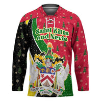 Saint Kitts and Nevis Christmas Hockey Jersey with Red Green Black Xmas Monkey Gift and Coat of Arms - Wonder Print Shop