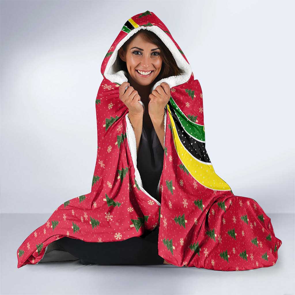 Saint Kitts and Nevis Christmas Hooded Blanket with Red Green Black Xmas Monkey Gift and Coat of Arms - Wonder Print Shop