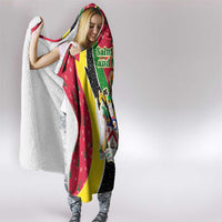 Saint Kitts and Nevis Christmas Hooded Blanket with Red Green Black Xmas Monkey Gift and Coat of Arms - Wonder Print Shop