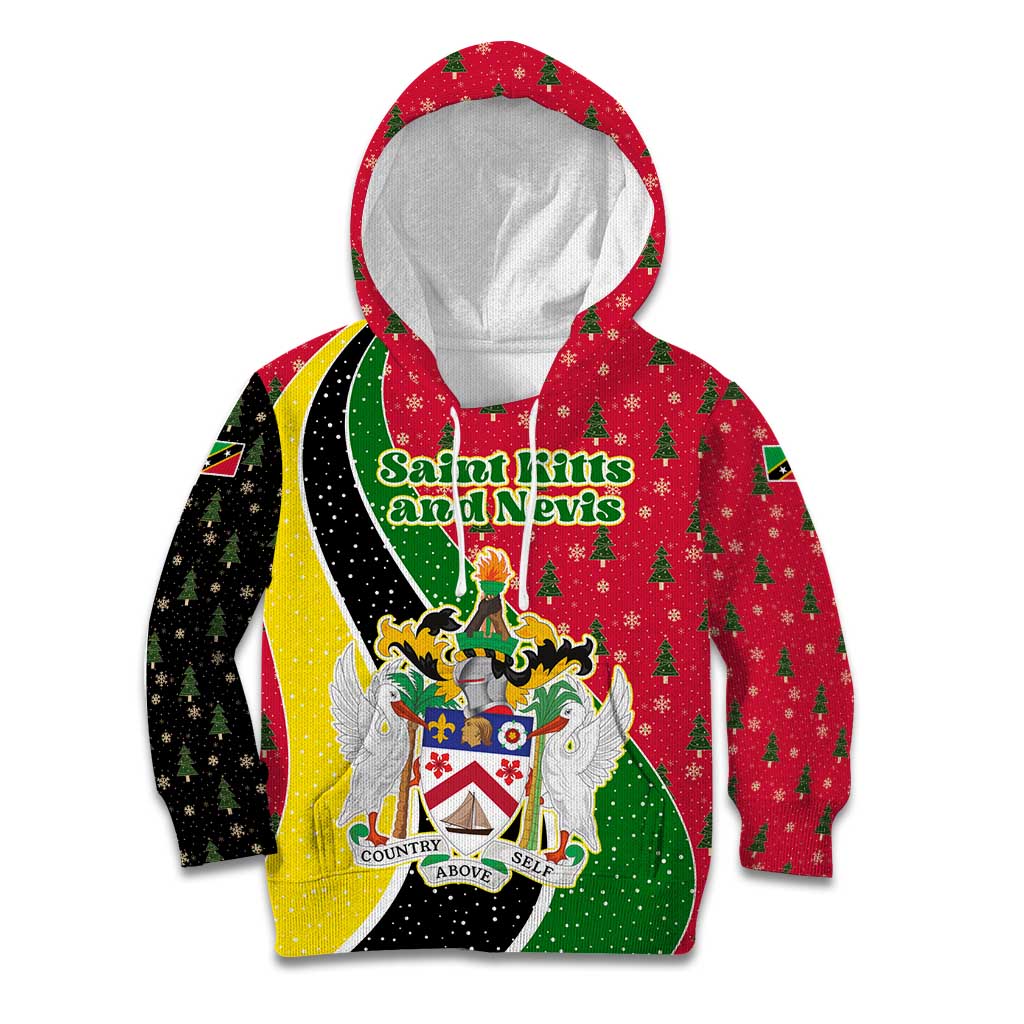 Saint Kitts and Nevis Christmas Kid Hoodie with Red Green Black Xmas Monkey Gift and Coat of Arms - Wonder Print Shop