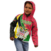Saint Kitts and Nevis Christmas Kid Hoodie with Red Green Black Xmas Monkey Gift and Coat of Arms - Wonder Print Shop
