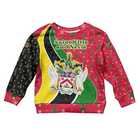 Saint Kitts and Nevis Christmas Kid Ugly Christmas Sweater with Red Green Black Xmas Monkey Gift and Coat of Arms - Wonder Print Shop
