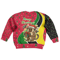 Saint Kitts and Nevis Christmas Kid Ugly Christmas Sweater with Red Green Black Xmas Monkey Gift and Coat of Arms - Wonder Print Shop