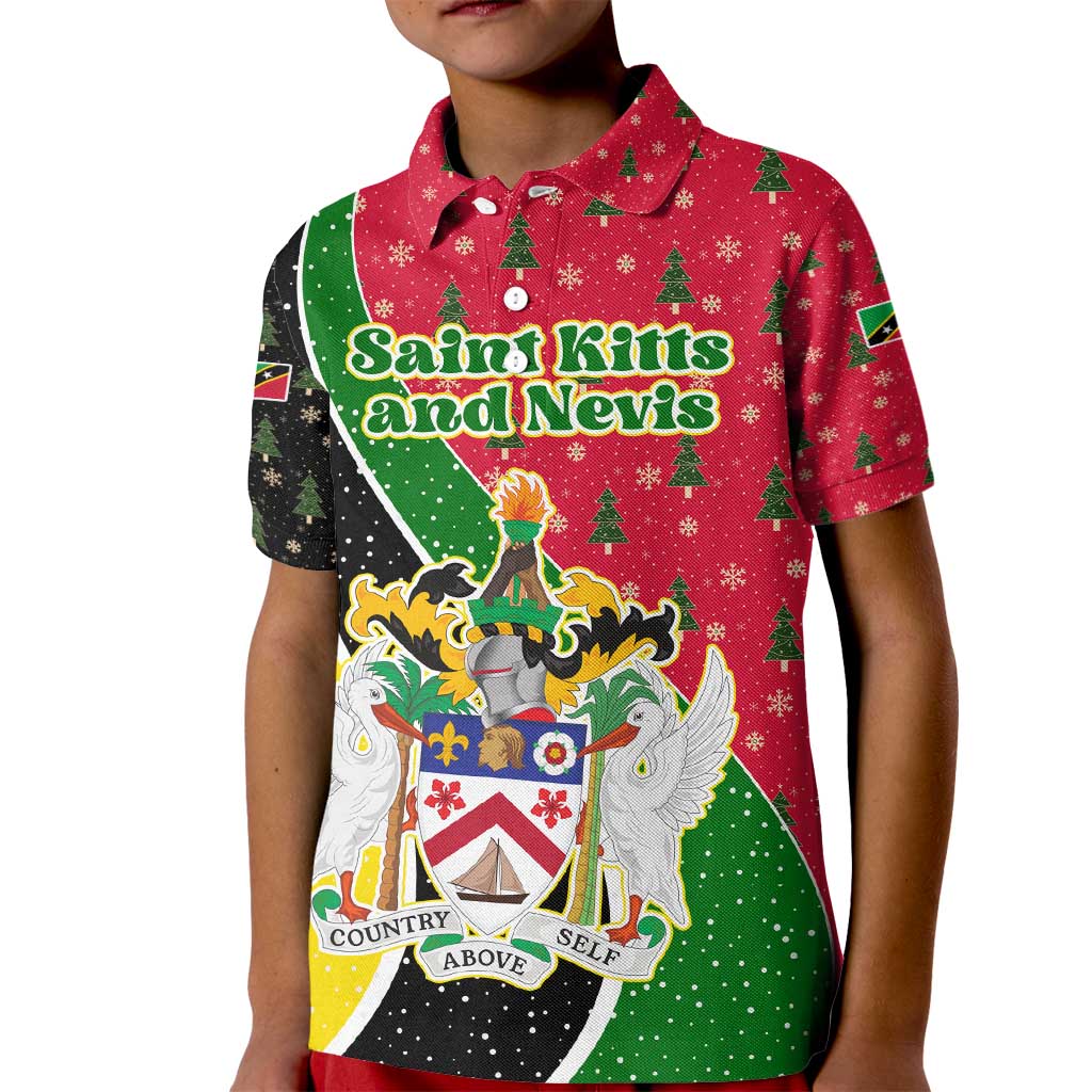 Saint Kitts and Nevis Christmas Kid Polo Shirt with Red Green Black Xmas Monkey Gift and Coat of Arms - Wonder Print Shop