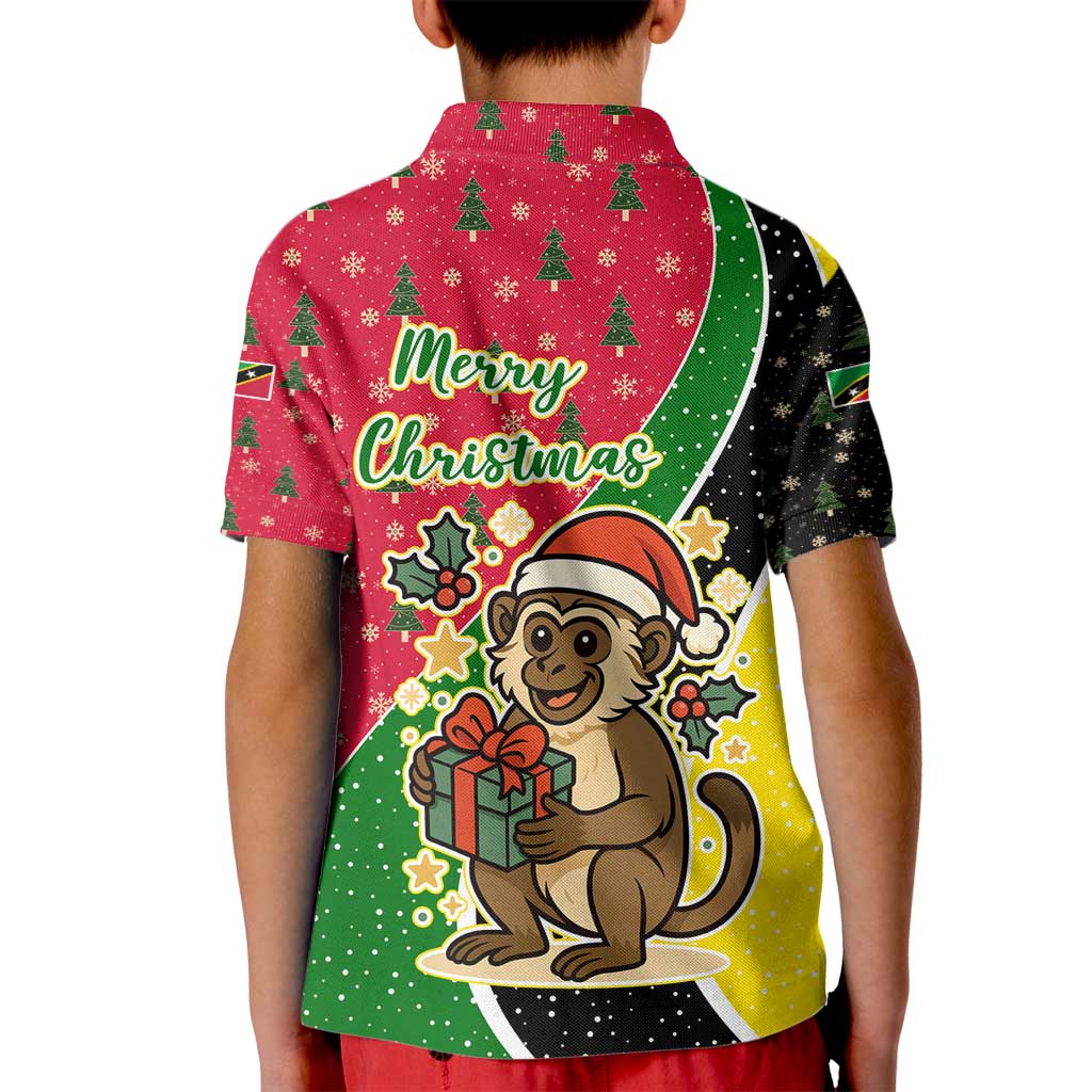Saint Kitts and Nevis Christmas Kid Polo Shirt with Red Green Black Xmas Monkey Gift and Coat of Arms - Wonder Print Shop