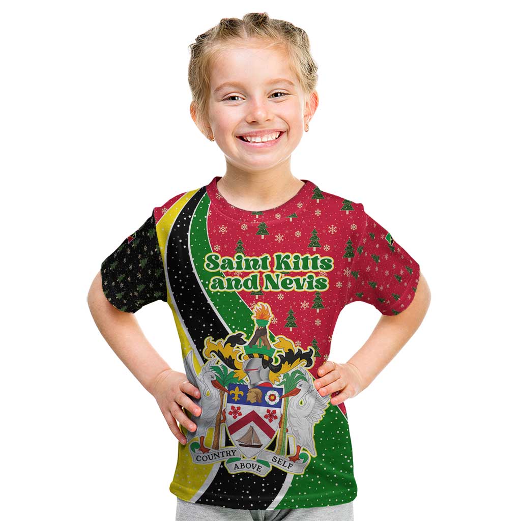 Saint Kitts and Nevis Christmas Kid T Shirt with Red Green Black Xmas Monkey Gift and Coat of Arms - Wonder Print Shop