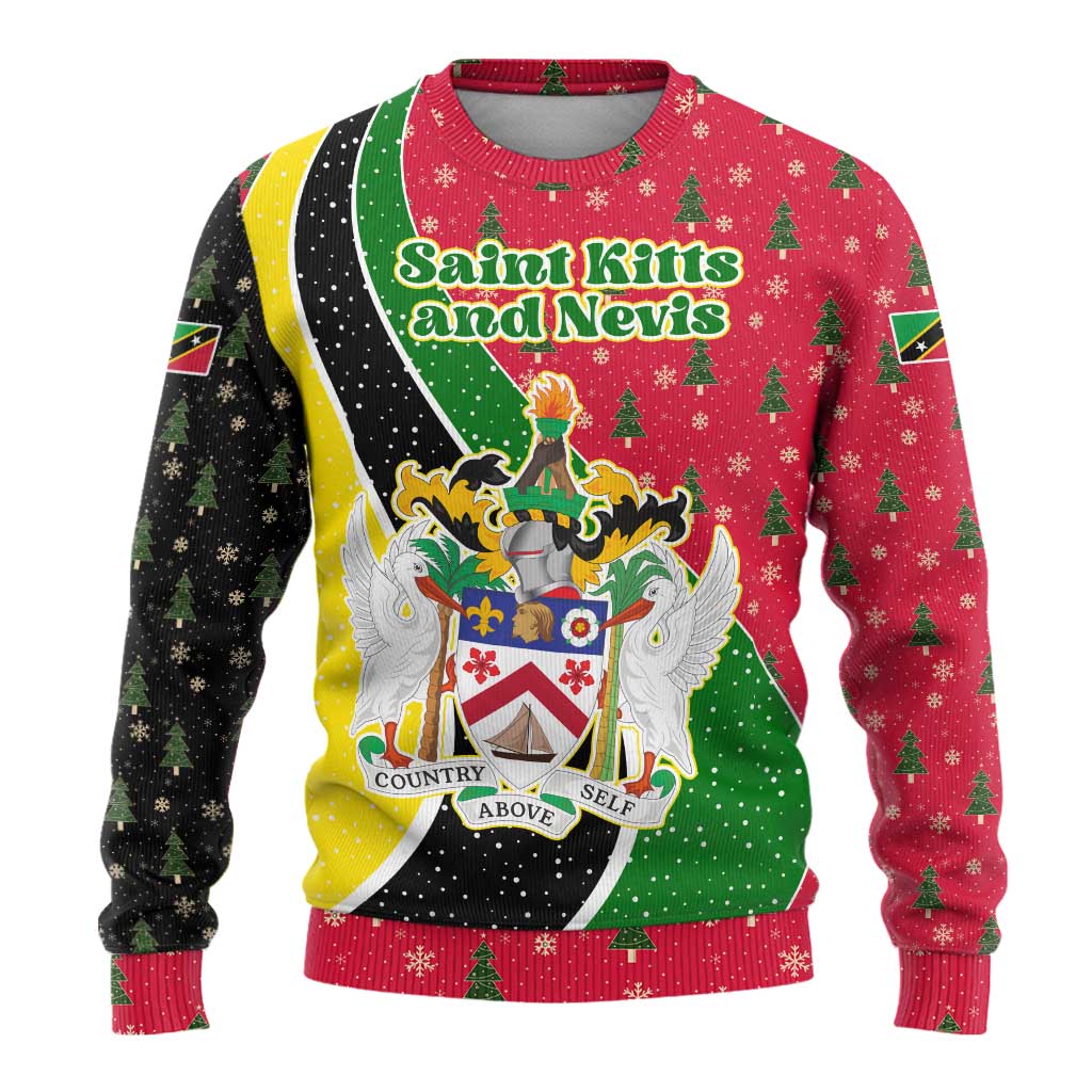 Saint Kitts and Nevis Christmas Ugly Christmas Sweater with Red Green Black Xmas Monkey Gift and Coat of Arms - Wonder Print Shop