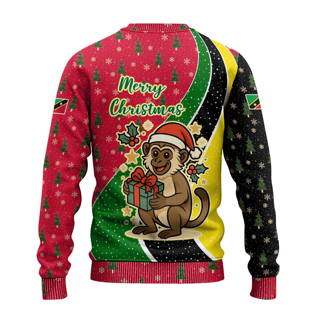 Saint Kitts and Nevis Christmas Ugly Christmas Sweater with Red Green Black Xmas Monkey Gift and Coat of Arms - Wonder Print Shop