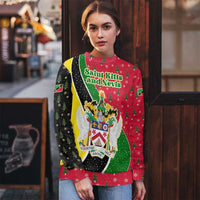 Saint Kitts and Nevis Christmas Ugly Christmas Sweater with Red Green Black Xmas Monkey Gift and Coat of Arms - Wonder Print Shop