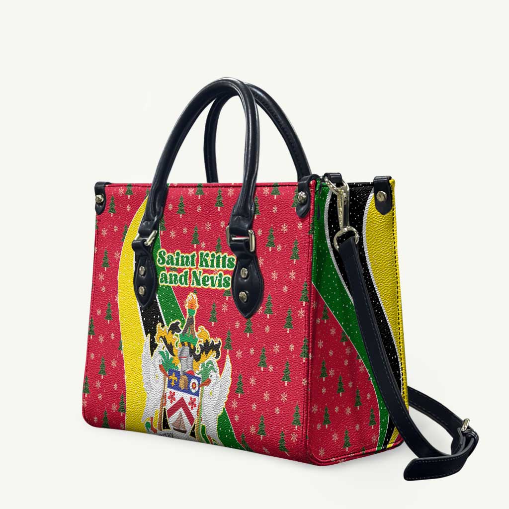 Saint Kitts and Nevis Christmas Leather Bag with Red Green Black Xmas Monkey Gift and Coat of Arms - Wonder Print Shop