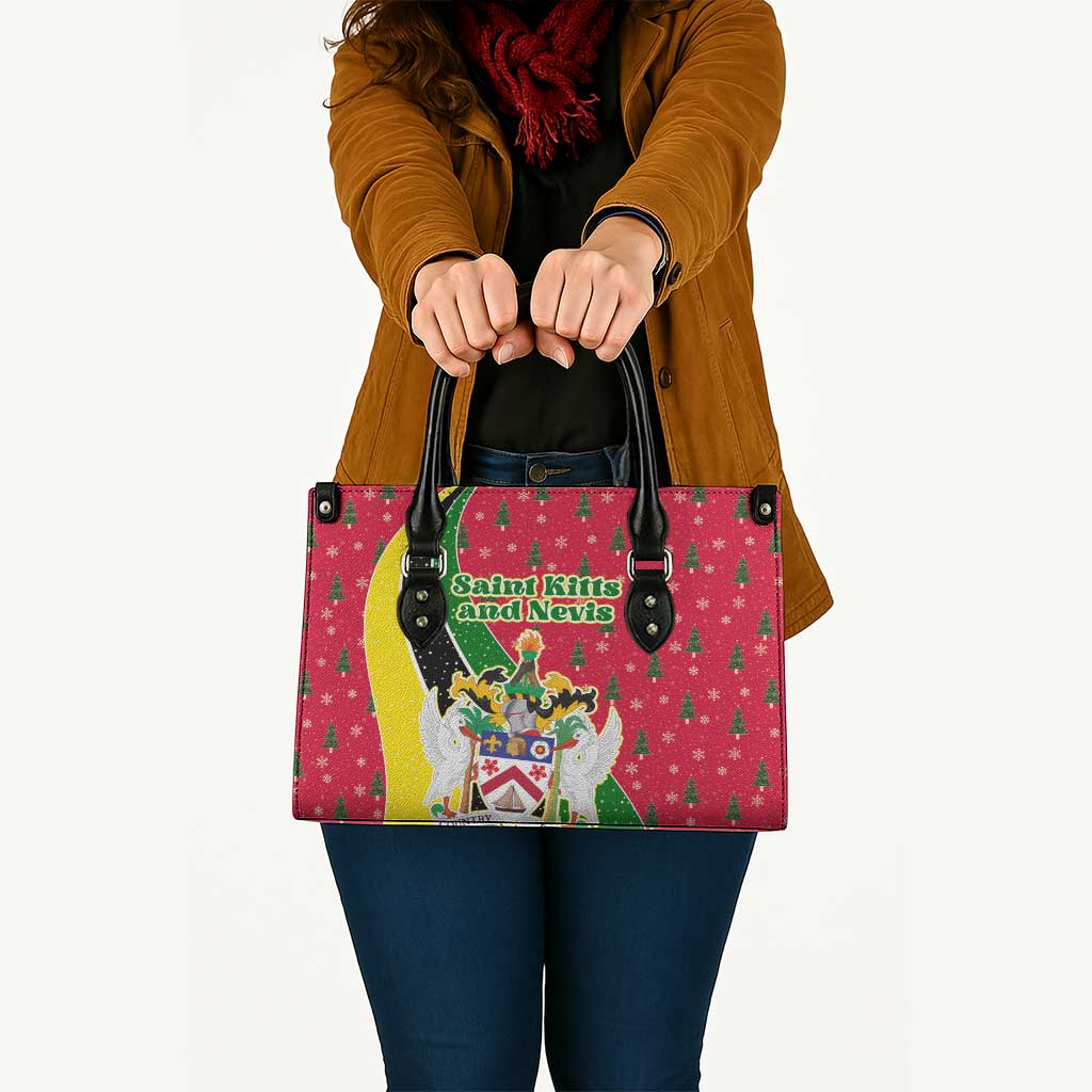 Saint Kitts and Nevis Christmas Leather Bag with Red Green Black Xmas Monkey Gift and Coat of Arms - Wonder Print Shop