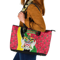 Saint Kitts and Nevis Christmas Leather Tote Bag with Red Green Black Xmas Monkey Gift and Coat of Arms - Wonder Print Shop