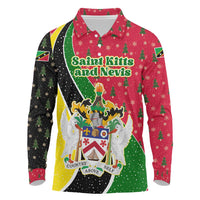 Saint Kitts and Nevis Christmas Long Sleeve Polo Shirt with Red Green Black Xmas Monkey Gift and Coat of Arms - Wonder Print Shop