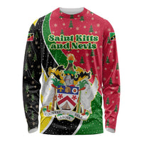 Saint Kitts and Nevis Christmas Long Sleeve Shirt with Red Green Black Xmas Monkey Gift and Coat of Arms - Wonder Print Shop
