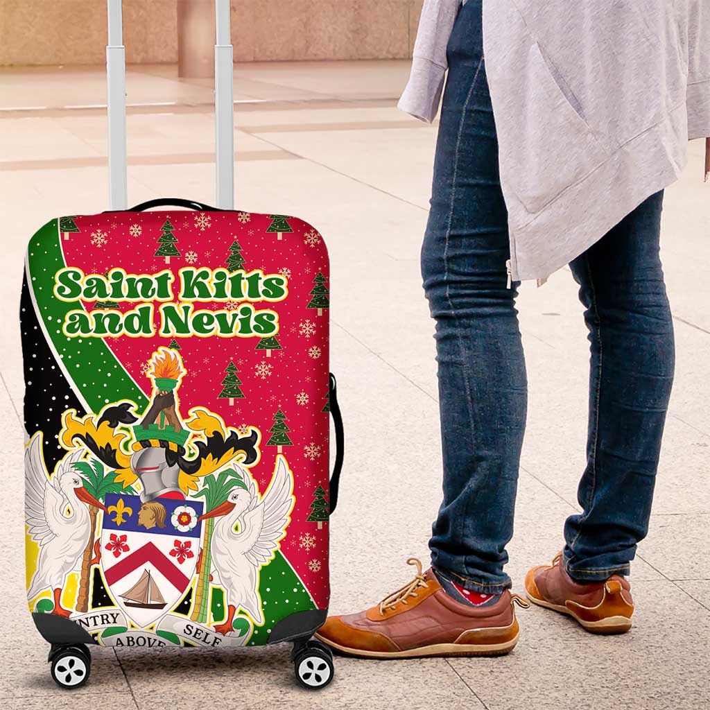 Saint Kitts and Nevis Christmas Luggage Cover with Red Green Black Xmas Monkey Gift and Coat of Arms - Wonder Print Shop