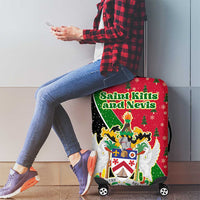 Saint Kitts and Nevis Christmas Luggage Cover with Red Green Black Xmas Monkey Gift and Coat of Arms - Wonder Print Shop