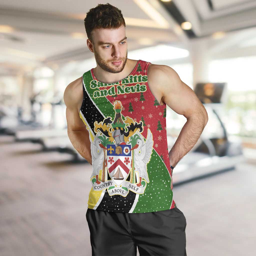 Saint Kitts and Nevis Christmas Men Tank Top with Red Green Black Xmas Monkey Gift and Coat of Arms - Wonder Print Shop