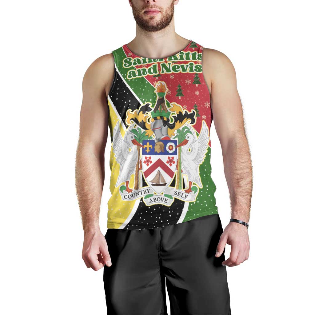 Saint Kitts and Nevis Christmas Men Tank Top with Red Green Black Xmas Monkey Gift and Coat of Arms - Wonder Print Shop