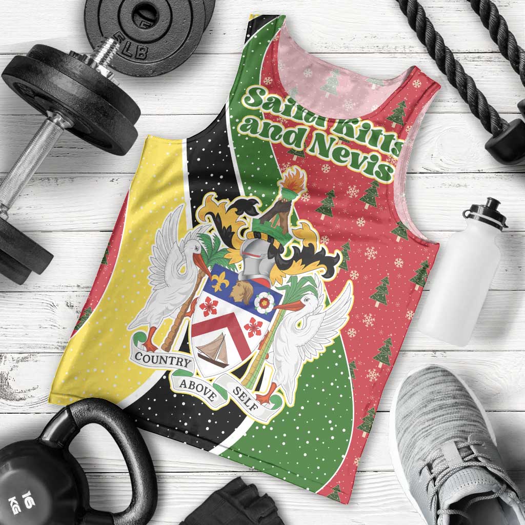 Saint Kitts and Nevis Christmas Men Tank Top with Red Green Black Xmas Monkey Gift and Coat of Arms - Wonder Print Shop