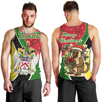 Saint Kitts and Nevis Christmas Men Tank Top with Red Green Black Xmas Monkey Gift and Coat of Arms - Wonder Print Shop