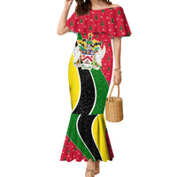 Saint Kitts and Nevis Christmas Mermaid Dress with Red Green Black Xmas Monkey Gift and Coat of Arms - Wonder Print Shop