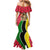 Saint Kitts and Nevis Christmas Mermaid Dress with Red Green Black Xmas Monkey Gift and Coat of Arms - Wonder Print Shop