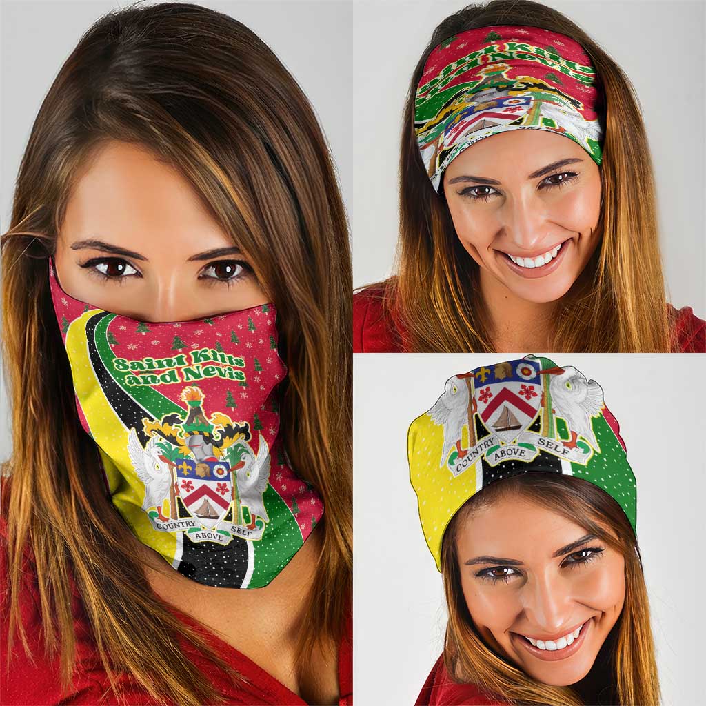 Saint Kitts and Nevis Christmas Neck Gaiter with Red Green Black Xmas Monkey Gift and Coat of Arms - Wonder Print Shop