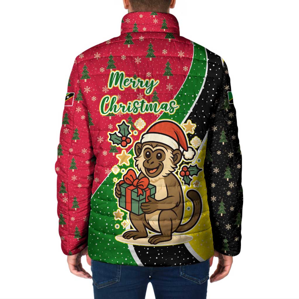 Saint Kitts and Nevis Christmas Padded Jacket with Red Green Black Xmas Monkey Gift and Coat of Arms - Wonder Print Shop