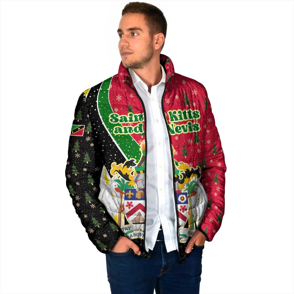 Saint Kitts and Nevis Christmas Padded Jacket with Red Green Black Xmas Monkey Gift and Coat of Arms - Wonder Print Shop