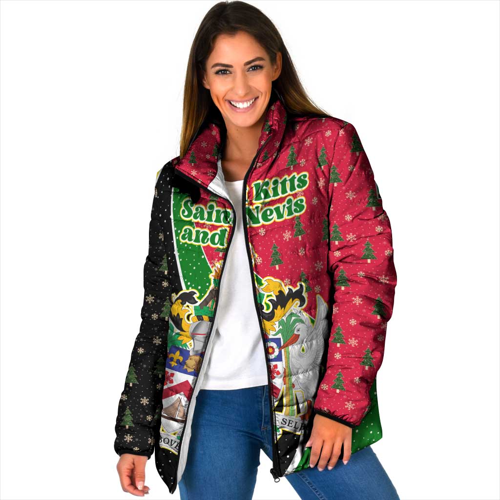 Saint Kitts and Nevis Christmas Padded Jacket with Red Green Black Xmas Monkey Gift and Coat of Arms - Wonder Print Shop