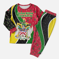 Saint Kitts and Nevis Christmas Pajama Set with Red Green Black Xmas Monkey Gift and Coat of Arms - Wonder Print Shop