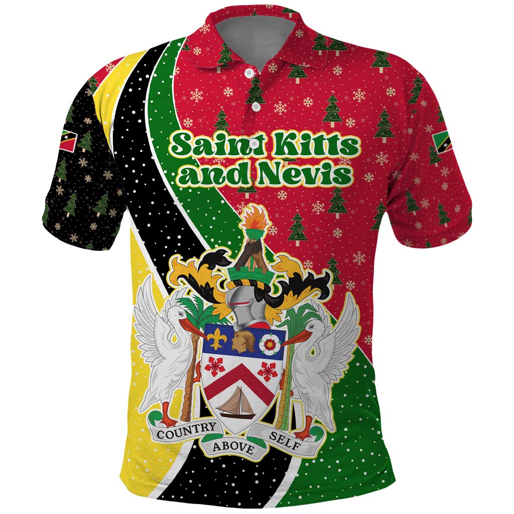 Saint Kitts and Nevis Christmas Polo Shirt with Red Green Black Xmas Monkey Gift and Coat of Arms - Wonder Print Shop