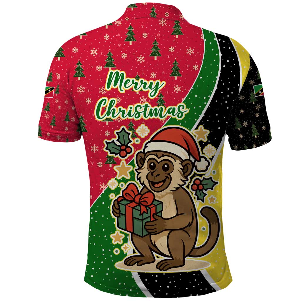 Saint Kitts and Nevis Christmas Polo Shirt with Red Green Black Xmas Monkey Gift and Coat of Arms - Wonder Print Shop