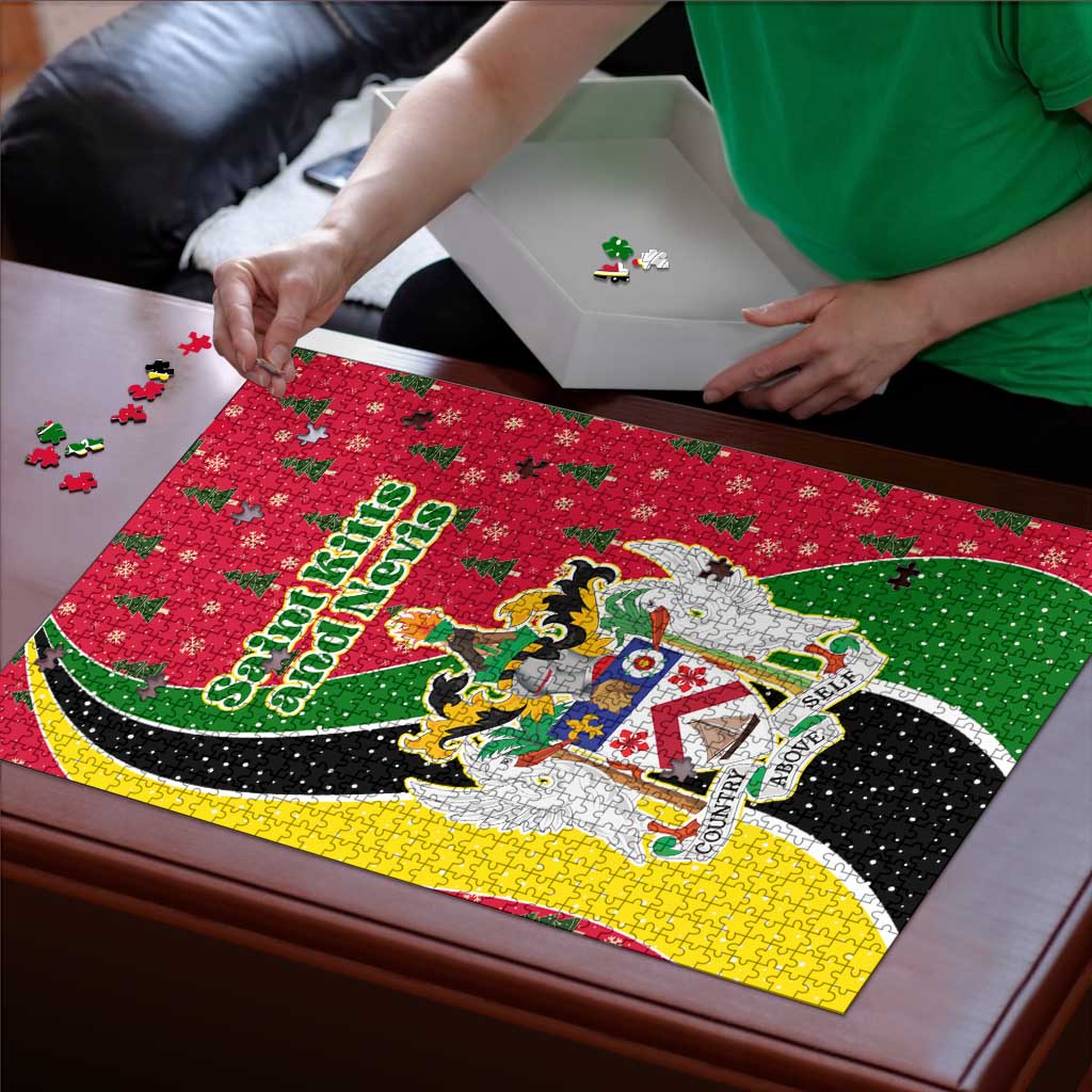 Saint Kitts and Nevis Christmas Puzzle with Red Green Black Xmas Monkey Gift and Coat of Arms - Wonder Print Shop