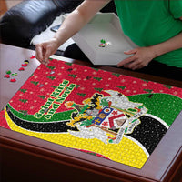 Saint Kitts and Nevis Christmas Puzzle with Red Green Black Xmas Monkey Gift and Coat of Arms - Wonder Print Shop